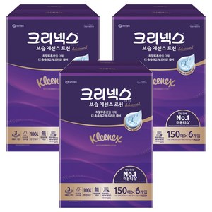 크리넥스 보습 에센스 로션 천연펄프 미용티슈 3겹, 150매, 18개