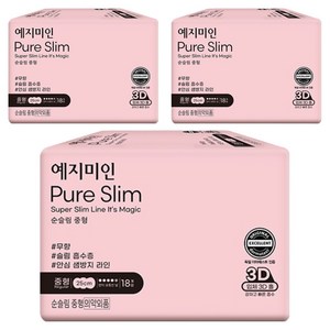 예지미인 뉴 순슬림 생리대 날개형, 중형, 18개입, 3개