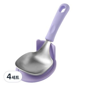이지실리 사각 스텐 서빙스푼 요리국자 + 실리콘 받침대, 퍼플, 4세트