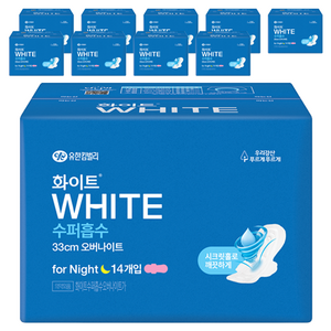 화이트 수퍼흡수 날개형 생리대, 오버나이트, 14개입, 10개