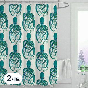 애니멀정글 샤워커튼 문어패턴 180 x 120 cm + 커튼고리 12p, 2세트