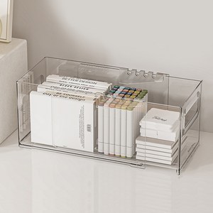 마켓플랜 스퀘어 슬라이드 다용도 수납함 소형, 투명, 1개