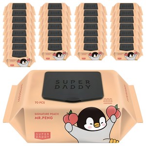 슈퍼대디 시그니처 미스터펭 피치 엠보싱 아기물티슈 캡형, 40개, 70개입, 70g