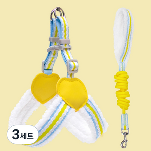 요런개 반려동물 보들보들 하네스 + 리드줄 세트, 03옐로우, 3세트
