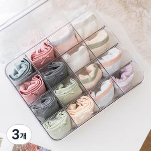 리빙공감 DIY 덮개형 속옷 양말 수납함, 투명, 3개