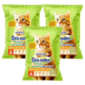 유니참데오토일렛 비응고형 감자와 사막화 제로 고양이 모래, 4L, 3개, 무향