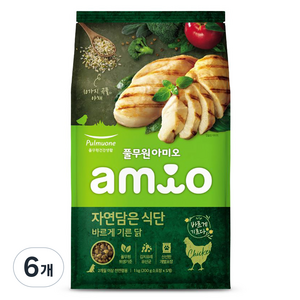 풀무원아미오 전연령 강아지 자연담은 식단 건식사료, 닭, 1kg, 6개