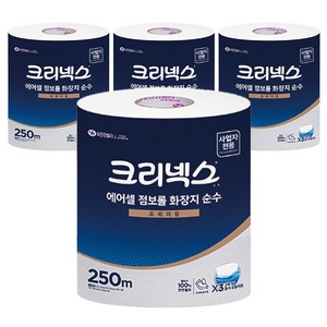 크리넥스 1겹 에어셀 점보롤 프리미엄 순수 화장지, 250m, 4개, 3개입