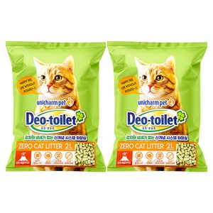 유니참데오토일렛 비응고형 감자 & 사막화 Zero 고양이 모래, 2L, 2개, 무향