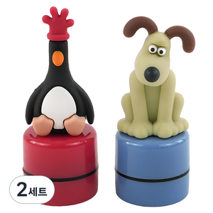 핑크풋 3500 월레스와 그로밋 피규어 스탬프 2종 세트, 블랙, 2세트