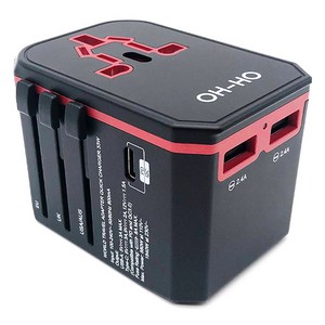 오호 여행용 QC3.0 PD 고속충전 멀티 어댑터 레드 YM108, 1개