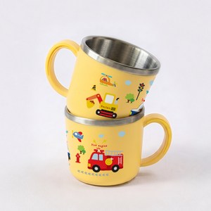 키친유 부릉부릉 논슬립 스텐 컵, 옐로우, 2개, 280ml