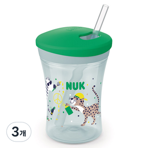 누크 액션 유아용 빨대컵, 230ml, 3개, 그린