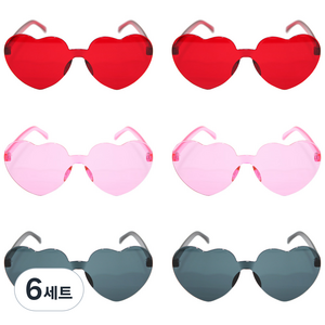 파티공구 무테 하트안경 3종 x 2p 세트, 레드, 핑크, 블랙, 6세트
