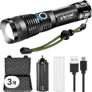 브리사 LED 후레쉬 충전식 써치라이트 랜턴 PL50, 블랙, 3개