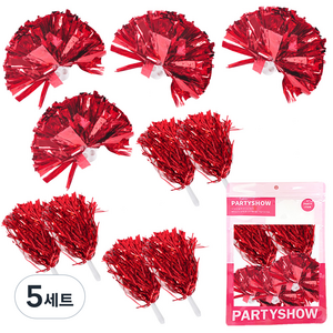 파티쇼 폼폼 메탈 응원수술 치어리더 4p + 메탈수술 6p 세트, 레드, 5세트