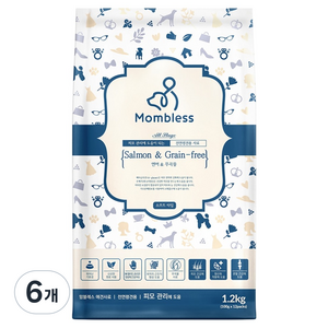 맘블레스 전연령용 강아지 소프트 연어와 무곡물 사료, 피부/피모, 1.2kg, 6개