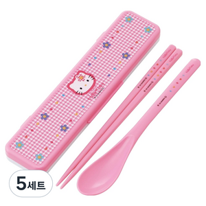 스케이터 CCS3SAAG 스푼 + 젓가락 18cm + 항균케이스 세트, 핑크 헬로키티, 5세트, 스푼+젓가락+케이스