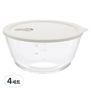 리본제이 내열유리 계량 믹싱볼 + 실리콘 스팀홀 뚜껑 세트 800ml, 믹싱볼 + 뚜껑, 4세트