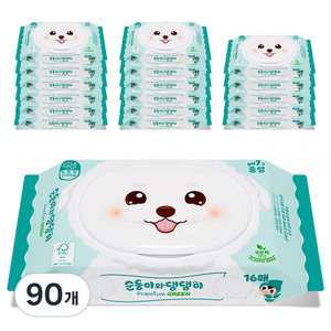 순둥이 반려동물 순둥이와 댕댕이 프리미엄 그린 중성 물티슈 휴대용, 16개입, 90개