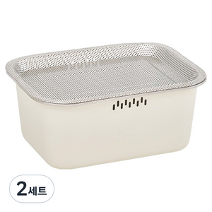 퍼기 무연마제 코팅 설거지통 10L + 타공 트레이 세트, 2세트, 실버