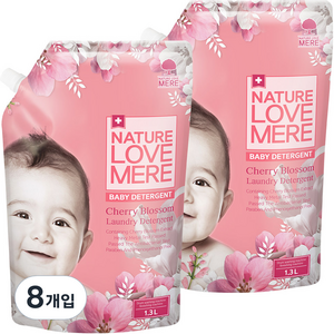 네이쳐러브메레 유아 세제 체리블라썸 리필, 1.3L, 1개입, 8개