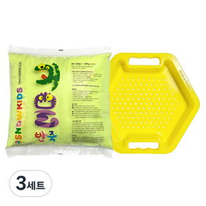 스노우키즈 전분놀이 가루놀이 반죽놀이 플레이파우더 옐로우 + 퍼니 트레이 세트, 혼합색상, 3세트, 600g