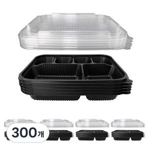 블룸엣홈 6칸 도시락용기 블랙, 300개, 1개입