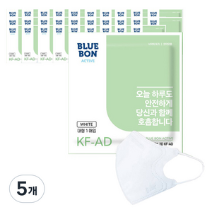 블루인더스 블루본 액티브 비말차단 마스크 새부리형 대형 KF-AD, 50개입, 5개, 화이트