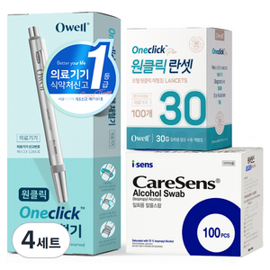 Owell 원클릭 채혈기+채혈침100p+알콜스왑100p, 4세트, 1개입