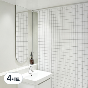까사마루 방수 샤워 커튼 + 커튼링 12p + 샤워봉 세트, 체크(커튼), 4세트