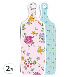 로엠디자인 양면 디자인 서빙 도마 보드 옥색플라워체크, 로맨틱레드floral연분홍색, 2개