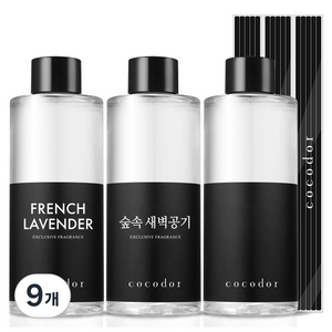 코코도르 디퓨저 리필액 + 리드스틱 5P, 베스트향3호(프렌치라벤더+숲속새벽공기+퍼퓸시리즈 랜덤발송), 200ml, 9개