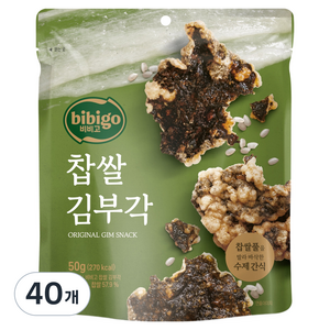 비비고 국산 찹쌀로 더 바삭한 수제 찹쌀 김부각, 50g, 40개