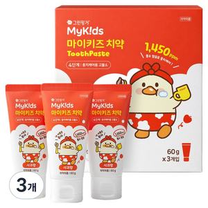 그린핑거 마이키즈 충치케어 푸아 고불소 치약 사과향 4단계 180g, 60g, 3개입, 3개