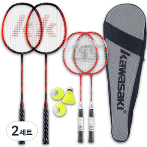 가와사키 배드민턴 라켓 2p + 주니어 09 2p + 셔틀콕 3p + 가방 세트, 2세트, UP250(라켓), NYLON N8(셔틀콕)
