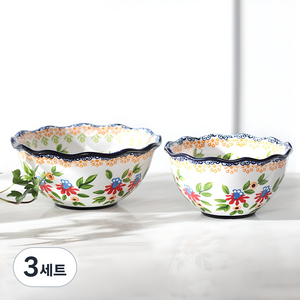 프라카 폴란드풍 도자기 프릴공기 대접 세트, 씨플라워, 공기 + 대접, 3세트