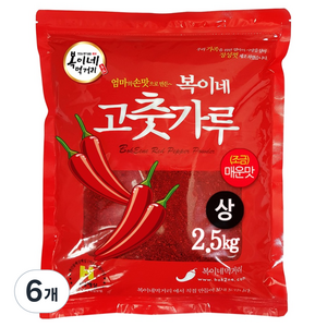 복이네먹거리 중국산 고춧가루 조금매운맛 찜용 상, 2.5kg, 6개