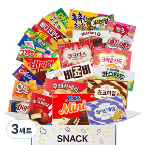 사무실 인기과자 26종 세트, 3세트, 초코파이, 빅파이, 오예스, 오뜨치즈, 후레쉬베리, 카스타드, 크라운 산도 딸기, 에이스, 화이트하임, 쵸코하임,비쵸비,브라우니,쿠크다스 화이트,다이제,예감 2종, 크림웨하스, 고래밥 ,빠다코코낫, 제크 외 6종