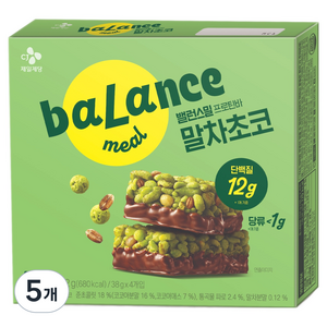 CJ제일제당 밸런스밀 저당 프로틴바 말차초코맛 4p, 152g, 5개