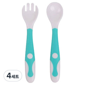 브라비 유아용 자기주도 이유식 숟가락 포크 세트, 그린, 4세트