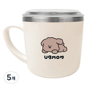 유비맘 초코몽이 스텐인리스 컵 + 뚜껑 세트, 베이지, 5개, 280ml