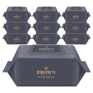 브라운 네이처 센시티브 도톰한 아기 물티슈 엠보싱 저자극 캡형, 73g, 70개입, 10개