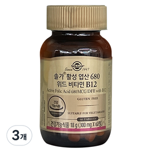 솔가 활성 엽산 680 위드 비타민 B12, 60정, 3개