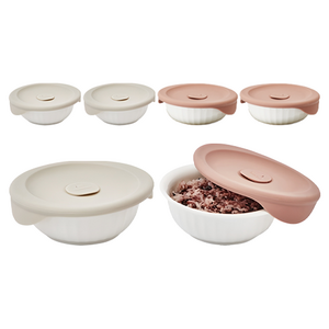 락앤락 바로 한끼 도자기 밥용기, 3세트, 몸체 355ml 2p + 뚜껑캡 2p
