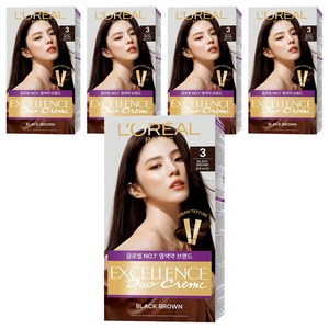 로레알파리 엑셀랑스 듀오크림 나눠쓰는 새치염색 염모제, 3호 블랙 브라운, 5개