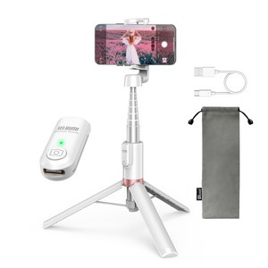 셀루미 인체공학 익스텐션 셀카봉 삼각대, SEL-CT1300M, (화이트&로즈골드), 1개