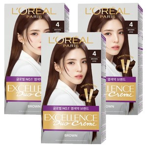 로레알파리 엑셀랑스 듀오크림 염모제, 4 브라운, 3개