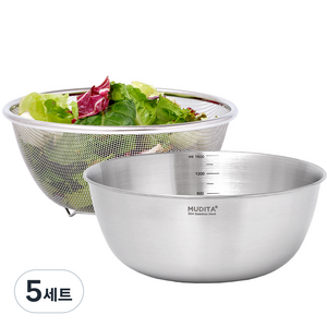 무디타 리본제이 스텐 계량 믹싱볼 채반 세트, 5세트