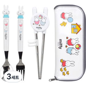 국산 파스텔 미피 아이디어 젓가락 스푼 포크 케이스 세트, 혼합색상, 스푼 + 포크 + 교정용젓가락 + 케이스, 3세트